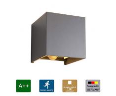 Klighten Cube Wandleuchte Wandleuchte mit Bewegungsmelder, Wasserdicht IP65 Einstellbarer Lichtstrahl Warmweiß Wandleuchte Innen/Aussen für Wohnzimmer Schlafzimmer Treppenhaus Flur,Dunkelgrau