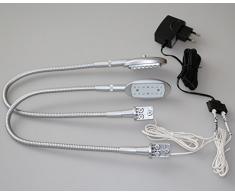 LED Bettleuchten / Nachtleuchten / 2-er Set / Alu / Art. 2025-2 / Lichtfarbe kalt weiß /Bettbeleuchtung / Nachttischlampe / Komplettset mit Netzteil, Kabeln, Steckverbindungen und Befestigungsmaterial