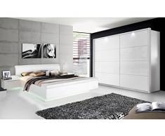 expendio Schlafzimmer Sophie 20A weiß teilweise Hochglanz Doppelbett mit 2X Nachtkonsole Schwebetürenschrank mit Beleuchtung
