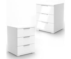 Vicco Nachtschrank 2er Set Kommode Nachttisch Schrank Schublade Ablage Schlafzimmer (Weiß Hochglanz)