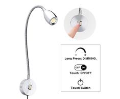 KINGSO LED Leselampe Schwanenhals Lampe Dimmbar Bettleuchte Bettlampe Schlafzimmer Leselampe Bett Leselicht Touch Switch 3W 200lm 3000k Nachttischlampe Nachtbeleuchtung Warmweiß