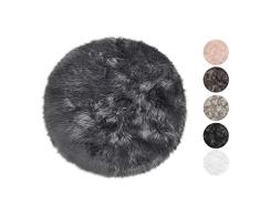Hochwertiger Kunstfell Teppich - Lammfell Imitat in rund, eckig und Fellform - Schönes unechtes Schaffell als Bett Vorleger, Stuhl oder Couch Auflage - Faux Fur Teppich dunkelgrau 60x60 cm rund