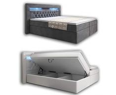 wohnenluxus Boxspringbett 180x200 Grau Samt York Bettkasten Hotelbett Matratze Led Kopflicht Chesterfield