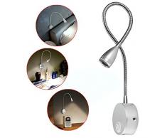 Leselampe,LED-Bettleuchten für die Wandmontage;Nachttischlampen mit Aluminium;Nachtbeleuchtung als Wandlampe,warm-weiß,200LM/3000K/3W110-240V AC,Strahlwinkel:30 °,Schwanenhals Länge:38cm