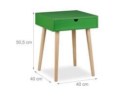 Relaxdays Nachttisch ARVID mit Schublade, Nachtkommode, Holz, Beine natur, Nachtschrank im nordischen Design, HBT: ca. 50,5 x 40 x 40 cm, grün