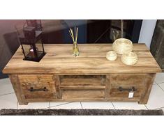 OPIUM OUTLET TV-Kommode, Lowboard Teak massiv, TV-Regal Vintage, Fernseh-Tisch Fernsehschrank Wohnzimmer aus Teakholz, Massivholz