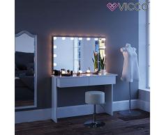 Vicco Schminktisch Azur mit LED-Beleuchtung und Spiegel Weiß Hochglanz Kosmetiktisch Frisierkommode Frisiertisch (Schminktisch + Spiegel)
