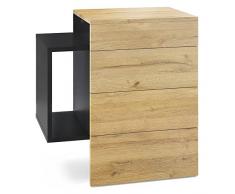 Vladon Nachttisch Nachtkonsole Queens, Korpus in Schwarz matt/Front und Oberboden in Eiche Natur