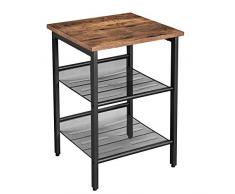 VASAGLE Beistelltisch, Nachttisch mit 2 verstellbaren Gitterablagen, Couchtisch im Industrie-Design, für Wohnzimmer, Schlafzimmer, Flur, Büro, stabil, einfacher Aufbau, Vintage, dunkelbraun LET23X