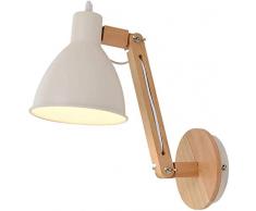 Rustikal Holz Wandleuchte Schwenkbar Drehbar Arm Bettlampe Wand-Leselampen, Metall Lampenschirm, E27 Nachttisch Wandlampe für Schlafzimmer Wohnzimmer Hotel Flur,White