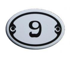 Nummer 9 mini Emaille Schild Jugendstil ca. 4,2 x 6,2 cm Türschild Zimmer Schublade Schrank Kommode Emailschild oval weiß