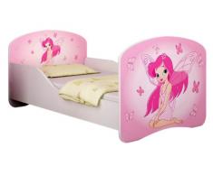 Clamaro Traumland Motiv Kinderbett Komplett Set 70 x 140 cm inkl. Matratze und Lattenrost, Sicherheit durch ABS Kantenschutz und Seitenteilen mit Rausfallschutz - 140 x 70 cm, Design: 07 - Pink Fairy Motiv