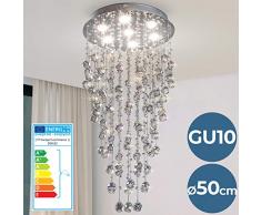 Kristall Deckenleuchte - EEK: A++ bis E, LED, Ø50cm, GU10, rund, modern, lang, hängend - Kronleuchter, Deckenlampe, Kristallbehang, Kristallkronleuchter für Wohnzimmer, Esszimmer, Schlafzimmer