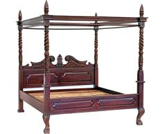Moreko Himmelbett Massivholz Mahagoni Bett 180 x 200 cm Antik-Stil