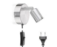 ledscom.de Leselampe LUNARA mit Schalter und Stecker Chrom matt GU10 Wand-Leuchte