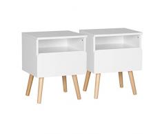 WOLTU® Nachttisch 2er Set Nachtkommode Nachtschrank Beistelltisch Sofatisch, mit Schublade und Offenem Fach, mit Beinen, Holz, Weiß, 40x33,5x50cm(BxTxH), TSR58ws-2
