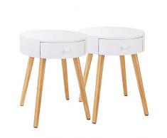 WOLTU Nachttisch 2er Set Nachtkommode Nachtschrank Beistelltisch Sofatisch, mit Schublade, mit Beinen, Holz, MDF, Weiß, 38x38x48cm(BxTxH), TS51ws-2