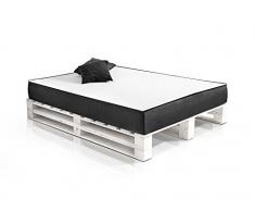 PALETTI Massivholzbett Duo Holzbett Palettenbett Bett aus Paletten mit 11 Leisten, 180 x 200 cm, Fichte Weiss