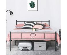 Aingoo Doppelbett Bettgestell mit Lattenrost Metall Ehebett für Gästezimmer Schlafzimmer Bett In Schwarz Herz Symbol Muster