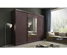 Selsey Keir - Schiebetür Kleiderschrank mit großem Spiegel Wenge Braun Matt