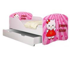 Clamaro Traumland Motiv Kinderbett Komplett Set 80 x 160 cm inkl. Matratze, Lattenrost und Bettkasten Unterbett Schublade auf Rollen, Sicherheit durch ABS Kantenschutz und Seitenteilen mit Rausfallschutz - 160 x 80 cm, Design: 15 - Sweet Kitty Motiv