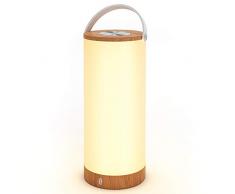 Tischlampe LED vintage TaoTronics Holz Optik Nachttischlampe 3000K Warmweiß stufenlos dimmbar Touch Bedienung kabellos batteriebetrieben mit 4000mAh Akku Merkfunktion Ein-Griff tragbar