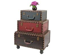 ts-ideen Koffer Kommode mit Kunstleder als Schrank Regal im Vintage Antik Used Look