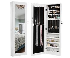 SONGMICS Schmuckschrank und Wandspiegel zwei in einem, weiß, 36 x 120 x 9,5 cm