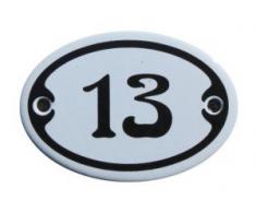 Nummer 13 Mini Emaille Schild Jugendstil ca. 4,2 x 6,2 cm Türschild Zimmer Schublade Schrank Kommode Emailschild oval weiß