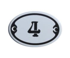 Nummer 4 Mini Emaille Schild Jugendstil ca. 4,2 x 6,2 cm Türschild Zimmer Schublade Schrank Kommode Emailschild oval weiß