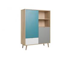 Highboard - Patchwork (B/H/T: ca.: 103 x 138 x 40 cm) skandinavisches Design - Vollholzfüße