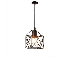 RMane Pendelleuchte Industrial Kupfer Vintage Hängelampe Retro Pendelleuchte E27 Für Schlafzimmer Wohnzimmer Café Esszimmer（ohne Leuchtmittel） (Einflammig Schwarz)
