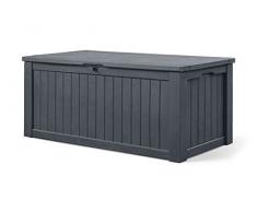 Koll Living Auflagenbox/Kissenbox 570 Liter l 100% Wasserdicht l mit Belüftung dadurch kein übler Geruch/Schimmel l Moderne Holzoptik l Deckel belastbar bis 250 KG (2 Personen) (Anthrazit)