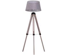 HOMCOM Stehlampe Tripod höhenverstellbar Schlafzimmer Standleuchte Stehleuchte 40 W Skandinavisch Holz + Leinen natur + grau 65 x 65 x (99–143) cm