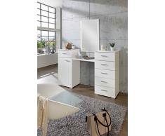 Schminktisch, Frisiertisch, Schminkplatz, Kommode, Frisierplatz, Kosmetiktisch, Schminkschrank, Schminkkommode, alpinweiß, Glas weiß, Chrom