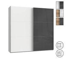 mokebo® Kleiderschrank Der Grenzenlose, moderner Schwebetürenschrank in 2- oder 3-türig, Made in Germany, B 250cm | H 236cm & Weiß mit Tür in Grauglas