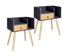 WOLTU Nachttisch 2er Set Nachtkommode Nachtschrank Beistelltisch Sofatisch, mit Schublade, mit Beinen, Massivholz, MDF, Grau, 50x36x64cm(BxTxH), TSR73gr-2
