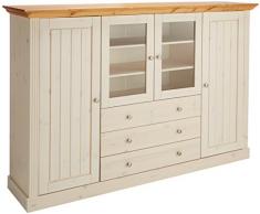 Steens Monaco Highboard, 2 große, 2 kleine Türen und 3-Schubladen, 186 x 122 x 46 cm (B/H/T), Kiefer massiv, weiß provence
