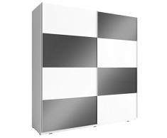 mb-moebel Kleiderschrank Schrank Gaderobe Schiebtüren Schwarz Weiß Hochglanz NELE VIII (NELE Multi VII, 150 cm)
