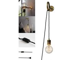 Ycyz Dekorative Wandleuchte Wandleuchte mit Steckern UK und 2,0 m Kabel mit einstellbarem Edison Licht Nachtlichter der Wand befestigtes Messing E27 Loft Bar Wandleuchte for Schlafzimmerspiegel