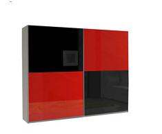 mb-moebel Kleiderschrank Schrank Garderobe Zweitürenschrank Schwebetürenschrank Schwebetüren 2-Türig Schlafzimmerschrank 244cm Maxi (Maxi 16 (Rot Hochglanz + Schwarz Hochglanz))
