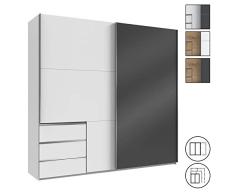 mokebo® Kleiderschrank Der Zugängliche, moderner Schwebetürenschrank in 2- oder 3-türig, Made in Germany, B 250cm | H 236cm & Weiß mit Tür in Grauglas