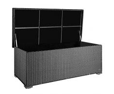 PREMIUM Sienna 650l Polyrattan Garten Kissenbox wetterfest (regnet nicht rein) 155 x 73 x 60 cm, Auflagenbox mit verstärktem Deckel und Gasdruckfedern, als Sitztruhe oder Tischplatte, Silber