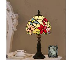 Tiffany Style Schreibtischlampe Kolibri Farbiger Glaslampenschirm Nachttisch Nachtlicht Mit Antiker Legierung Basis Für Schlafzimmer Wohnzimmer, E27