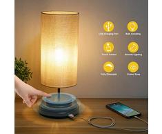 Kohree Tischlampe E27 Touch Dimmbar Nachttischlampe mit USB für Schlafzimmer, Moderne Schreibtischlampe aus Stoff Berührungssensor Nachttischlampe Nachtlicht (inkl. Birne) für Wohnzimmer Kinderzimmer