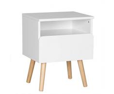 WOLTU® Nachttisch TSR58ws Nachtkommode Nachtschrank Beistelltisch Sofatisch, mit Schublade und Offenem Fach, mit Beinen, Holz, Weiß, 40x33,5x50cm(BxTxH)