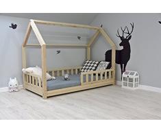 Best For Kids Kinderbett Kinderhaus mit Rausfallschutz Jugendbett Natur Haus Holz Bett mit oder ohne 10 cm Matratze in 8 Größen (90x180 cm mit Matratze)