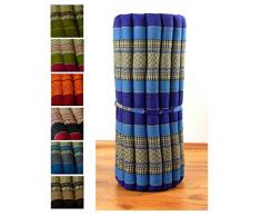 Kapok Rollmatte in 190cm x 75cm x 4,5cm; Liegematte bzw. Yogamatte, Thaikissen, Thaimatte als asiatische Rollmatratze (blau)