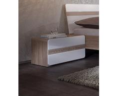 Dreams4Home Nachtkonsole Madri - Nachttisch, Nachtschrank, Schrank, Kommode, Konsole, 3 Schubkästen, Beistelltisch, Schlafzimmer, Jugendzimmer, B/H/T: 52 x 36 x 41 cm in Sonoma Eiche - Hochglanz , Nachtkonsole:zwei Nachtkonsolen