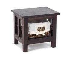 DESIGN DELIGHTS RUSTIKALER NACHTTISCH Rattan MIT Korb | 40x35x30cm (BxHxT), Recycling Holz, Rattan, Stoff | Badregal, Beistelltisch, Nachtkommode | Farbe: 03 Dunkelbraun